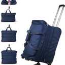 Hanke Large Expandable checked Luggage Suitcases with Wheels Foldable Duffle Bag for Travel suitcase for Women Men Garment Bag (Blue, 22 Inch)