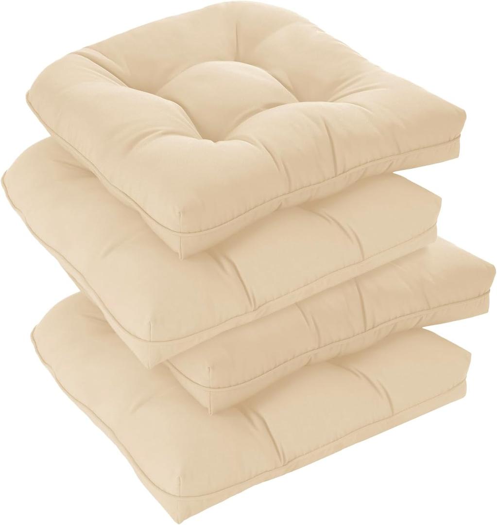 downluxe Outdoor Chair Cushions Set of 4 for Patio Furniture, Waterproof Tufted Overstuffed Patio Furniture Cushions, Memory Foam Outdoor Seat Cushion, 19" X 19" X 5", Beige