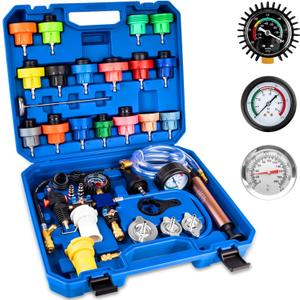 31PCS Coolant Pressure Tester Kit, Radiator Pressure Tester and Vacuum Refill Kit for Automotive Cooling System, Includes 23 Adapters