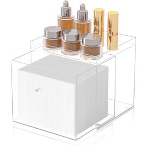 Disposable Face Towel Holder with Drawer, Acrylic Facial Towel Storage Box, Clear Makeup Organizer for Bathroom Vanity Countertop, Fits Most Standard Disposable Face Towels (Towels Not Included)