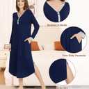 NACHILA Women's Nightgowns-Viscose Made from Bamboo, Long Sleeve Nightshirt Full Length Sleepshirt Soft Sleepwear with Pocket (Blue, M)