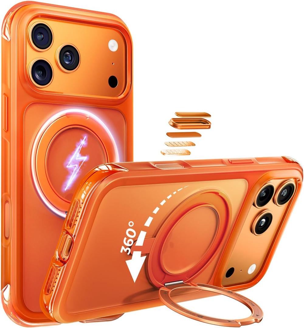 MAGIC JOHN Heavy Duty for iPhone 17 Pro Max Case with Stand, Fit for MagSafe, 360 Magnetic Ring Holder, Camera Control Cases, Shockproof Phone Case for iPhone 17 Pro Max 6.9", Rugged Cover, Orange