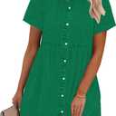 GRAPENT Denim Dress for Women Babydoll Tiered Short Sleeve Button Down Jean Shirt Dresses (Green, XXL)