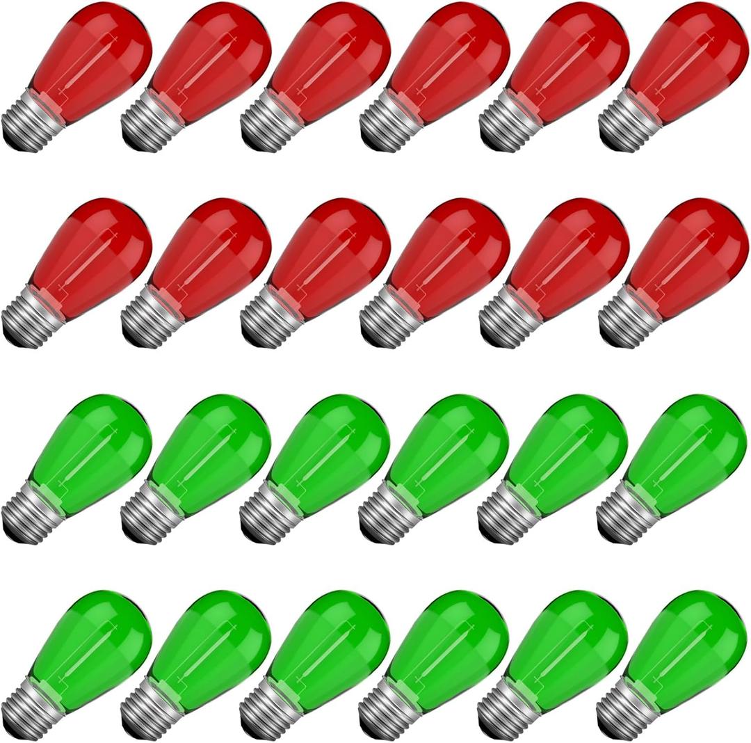 Red Green Light Bulbs for Christmas Decoration, 1Watt Waterproof Shatterproof Replacement Bulbs for Indoor Outdoor String Lights, E26 Screw Base,24Pack
