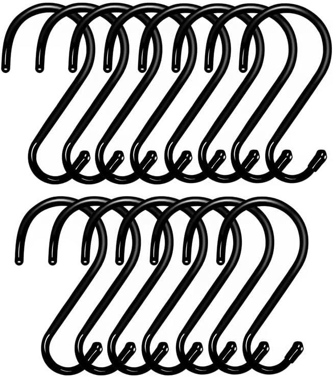 15 Pack 6 Inch Heavy Duty S Hooks, Black Rubber Coated Large S Hooks, 8mm Thickness Non Slip Sturdy Metal S Hook for Hanging Plants, Garden Tools, Kitchen, Closet, Bird Feeder, Clothes, Bags