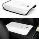 Polwlamks Center Console Armrest Cover for Model Y/Model 3, Soft Leather Pad Armrest Protector Armrest Box Cushion Compatible with New Tesla Refresh Model Y (2020-2026) / Model 3 (2019-2025) (White with Patterns)
