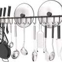 304 Stainless Steel Kitchen Utensil Hanger - 30 Inch Wall Mount with 15 Pcs Noiseless Sliding Hooks, Pots and Pans Hanging Rack, Organizer Storage for Spoon Peeler, Black