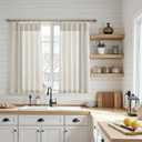 Linen Kitchen Curtains,45 Inch Length Light Filtering Sheer Short Cafe Window Curtains Tier,Pinch Pleated Small Kitchen Drapes for Windows,2 Panels,(36" W x 45" L Natural)