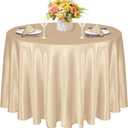 KKJIAF 1 Pack 120 Inch Round Tablecloth Satin Champagne Round Table Cover, Silky Satin Dining Table Cloth for Wedding, Party, Banquet, Restaurant, Formal Events