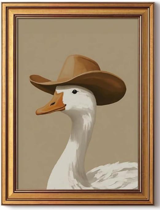 Cowboy Duck Vintage Gold Framed Wall Art 16x24 inch