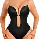 Decorus Shapewear Backless Bodysuit Strapless: Low-back Thong Body-shaper Invisible Women - Build in Bra Open-back Bodysuits (X-Large, Black)