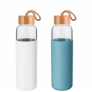 Lily's Home Borosilicate Glass Water Bottles Set of 2 - Glass Water Bottle Set. (18 oz) Glass Bottles with Lids (Bamboo, Leakproof Seal), BPA Free, Silicone Sleeves to Avoid Drops & Bumps