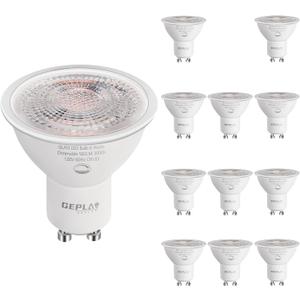 GEPLAD 12-Pack GU10 LED Bulbs 6W, Dimmable, 3000K Soft White 582LM, Replacement 50W Halogen Light Bulb for Spotlight Track&Recessed Lighting,No Flickers