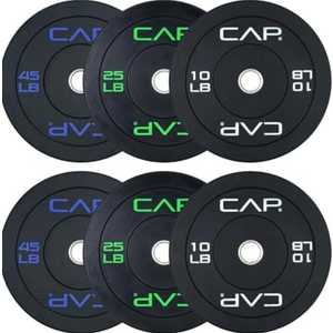 CAP Barbell 2-Inch Olympic Bumper Plate Weight Set with 6 Post Rack | 100-370 lbs | Multiple Options