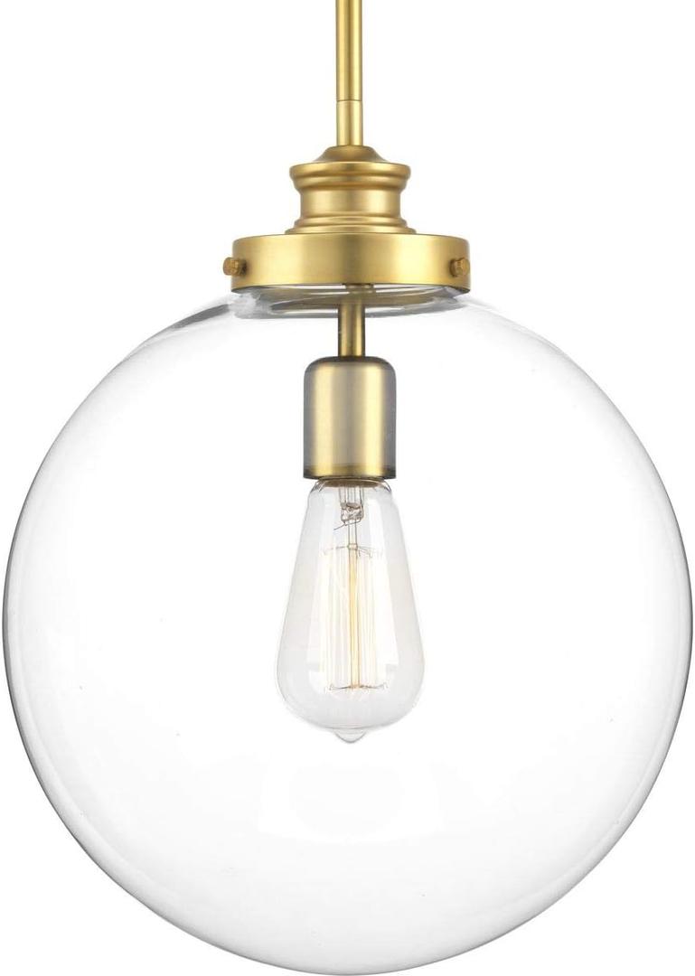 Penn Collection 1-Light Clear Glass Farmhouse Pendant Light Natural Brass
