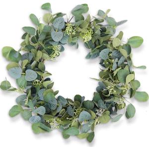 Eucalyptus Wreaths for Front Door 20", Handmade Green Leaves Wreath for Summer, Spring and All Seasons, Greenery Floral Wreath for Wall and Outside