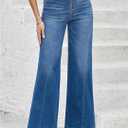 LookbookStore Wide Leg Jeans for Women Trendy High Waisted Trousers Stretchy Baggy Denim Pants (Blue)