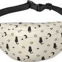 Cat Moon Star Large Crossbody Fanny Pack Belt Bag With 3 Zipper Pockets, Gifts For Sports Festival Workout Traveling Running Casual Hands Free Waist Pack Wallets Phone Bag (Black)