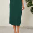 Naggoo Midi Skirts for Women Summer Elastic High Waisted Basic Straight Skirt with Slit (Green, L)