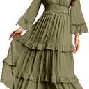 Amegoya Women's V Neck Long Sleeve Boho Maxi Dress Summer Wedding Guest Long Flowy Engagement Dresses (5-army Green, Medium)