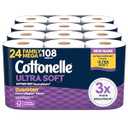 Cottonelle Ultra Soft Toilet Paper, 24 Family Mega Rolls=108 Regular Rolls