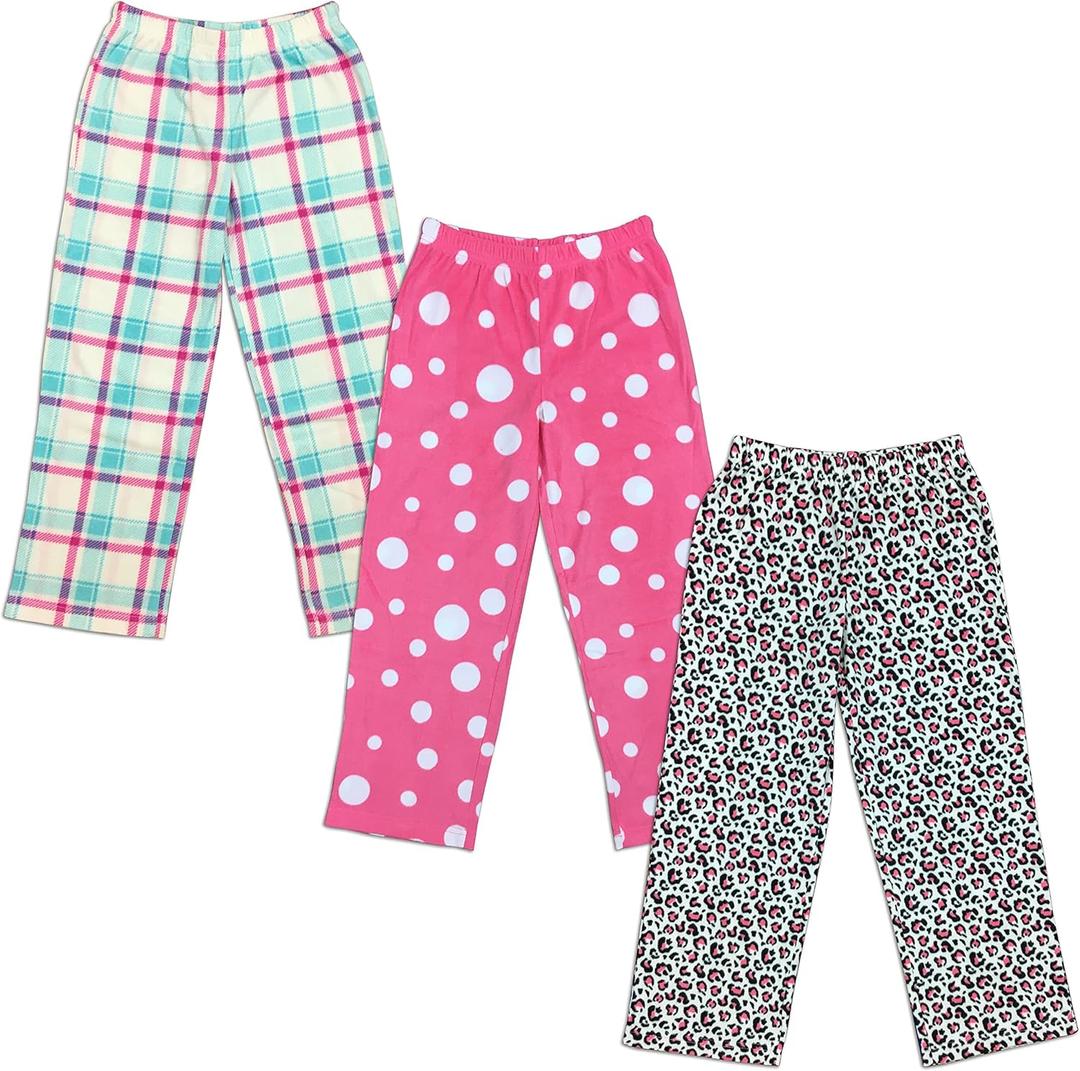 Mad Dog Girl's Pajama Pants - 2/3 Pack, Soft Micro Fleece Fashion Sleepwear Lounge. Sizes: 6-16 (Pink, XL)