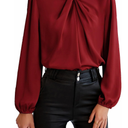 GRACE KARIN Women's Long Sleeve Shirts Mock Neck Casual Satin Blouse Tops for Business Office Work , Size L