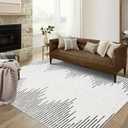 JOLENE.K 9x12 Rug Washable Rugs for Living Room Modern Minimalistic Striped Area Rug for Bedroom Distressed Office Carpet Low Pile Neutral Soft Nursery Rug Non Slip Farmhouse Floor Cover Off White