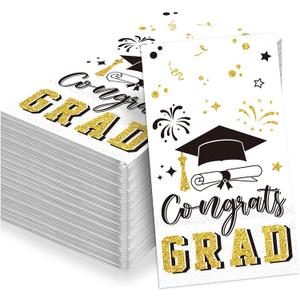 3 x Supervitae 100pcs 2026 Graduation Paper Napkins Congrats Grad Disposable Cocktail Napkins for High School University College Graduation Party Lunch Dinner Decoration Supplies (Black,Gold,White)