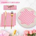 2 x 50 Pack Pink Scalloped Gingham Paper Napkins, Light Pink and White Striped Luncheon Napkin, Disposable Checkered Dessert Napkins, for Valentines, Baby Shower, Tea Party, Picnic, 6.5 x 6.5 Inches