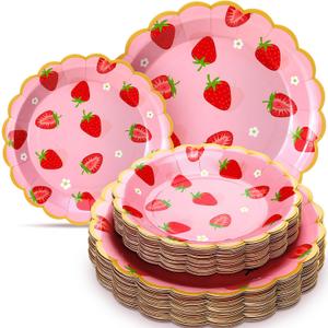 Havawish 60 Pcs Paper Strawberry Plates Berry First Birthday Disposable Paper Plates Party Decoration Fruit Strawberry Summer Party Supplies for Birthday Wedding Baby Shower Bachelorette