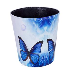 10L/2.64 Gallon PU Leather Trash Can Decorative Waterproof Wastebasket Paper Basket Garbage Bin for Home Office Bathroom (Butterfly 08)