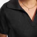 ANRABESS Women Short Sleeve Sweater Wool Blend Polo V Neck Shirts Summer Dressy Top Business Casual Spring Vacation Clothes (Black, M)