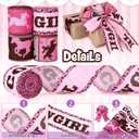 4Rolls Cowgirl Wired Edge Ribbon Pink Bandana Rodeo Horse Racing Themed Fabric Ribbon for Western Cowgirl Birthday Party for Gift Wrapping Hair Bow Making Supplies