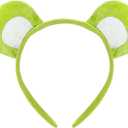 2PCS Cute Cartoon Bear Plush Headband and Badge Halloween Costume Accessories for Adult Cosplay Role-Playing (Green)