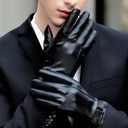 Leather Gloves For Men,Winter Warm Touch Screen Motor Gloves,Soft Cashmere Lining-Christmas, Valentine's Day present (Black, L)