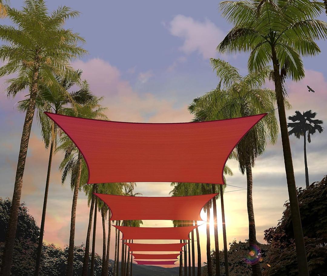 Amgo 12' x 18' Red Rectangle Square Sun Shade Sail Canopy Awning Fabric Mesh AGSLR, 95% UV Blockage, Water & Air Permeable, 200GSM Heavy Duty Commercial and Residential