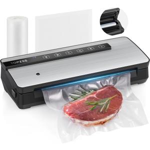 Vacuum Sealer for Food - 90kpa Vacuum Sealer Machine with Bags Storage and Built-in Cutter, Food Sealer with External Vac Function, Dry Moist Modes, Bag Roll included, Stainless Steel (Silver)