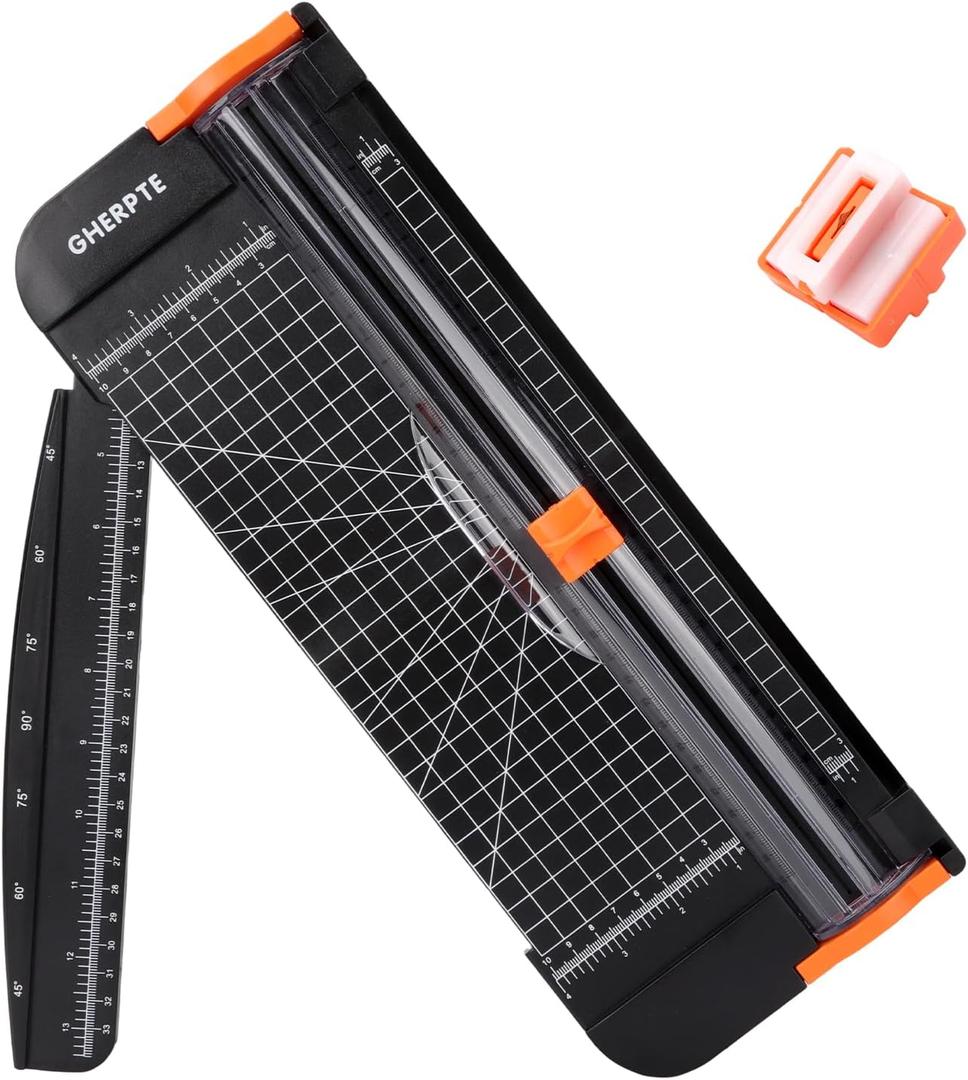 A4 Paper Cutter -12 Inch Paper Trimmer with 2pcs Replacement Blades with Safeguard Side Rulerfor Cut Gift Card,Coupon,Label, Cardstock,Photo (Black)