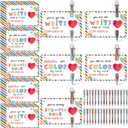 Sabary 32 Set Valentines Day Card and Multicolor Pen Gift Greeting Card and Retractable Multicolored Pen for Kids School Valentine's Day Student Classroom Exchange Gift Party Favor (Clear,6-in-1)
