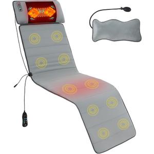 Sweetcrispy Full Body Massage Mat, Heating Pad with Massager, Vibrating Heating Pad for Back Pain, Leg, Full Body, with 10 Motors and 9 Speed Settings, Gift for Dad Mom (Grey)