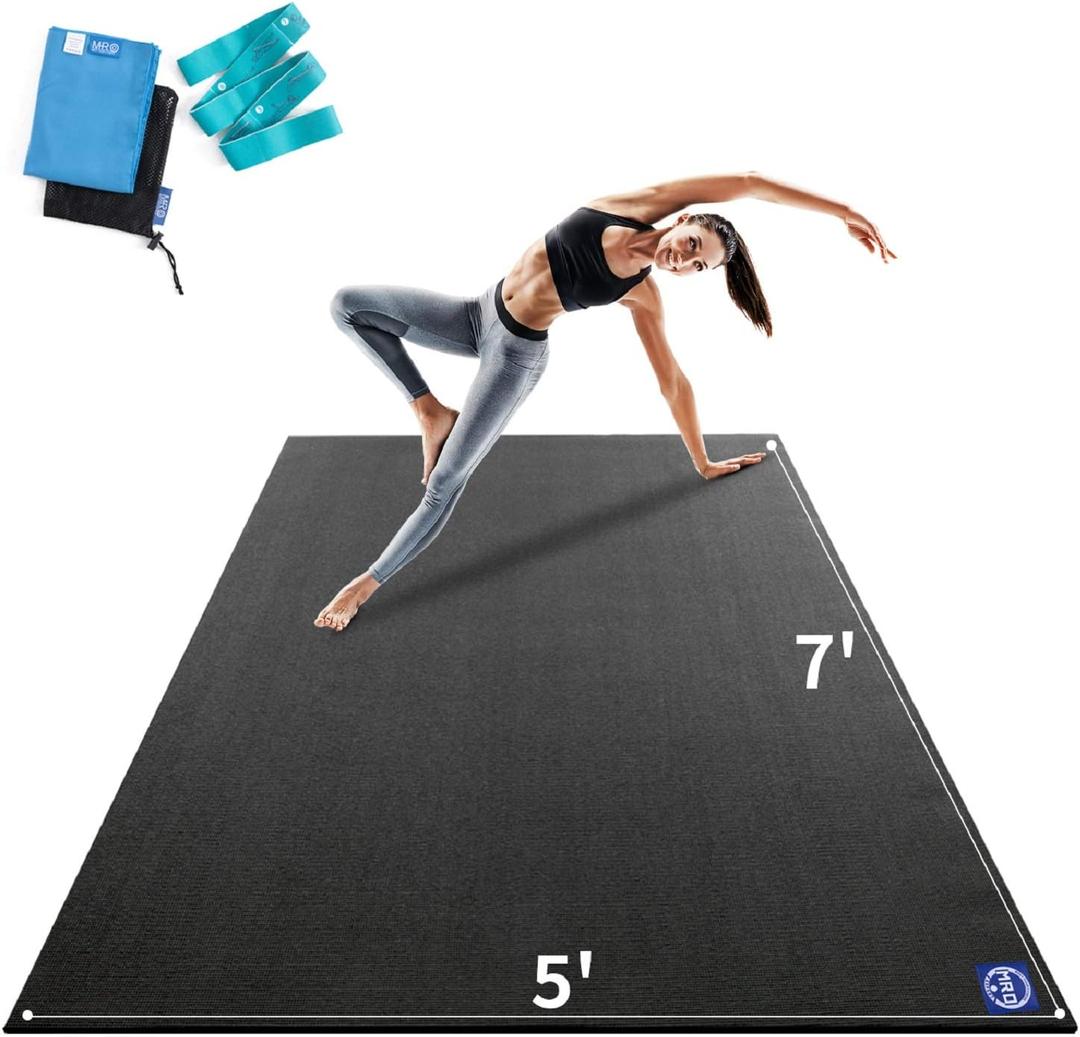 MRO Extra Large Yoga Mat, 12'x6'/9'x6'/7'x5'/6'x4' (9MM) Extra Wide and Thick Exercise Mats for Home Gym Workout, Non-Slip, Soft for Women and Men Fitness, Ideal for Barefoot Yoga, Pilates, stretching (Black)