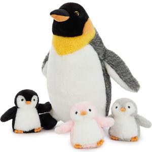 Karister 4 Pcs Penguin Plush Set, Mom Penguin Stuffed Animal with 3 Stuffed Wind Up Penguin Babies Toy in Mother Penguin's Belly, Christmas Birthday Gift for Kids Girls Boys, Animal Theme Party Decor