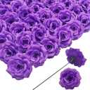 Rose Artificial Flowers, 50Pcs Purple Roses Head Flowers Bulk with Stem, 3 Inches Silk Rose Fake Flower Head for Wedding Party Home Decor DIY Baby Shower Centerpieces Tables Decoration(Deep Purple)