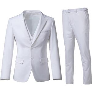 Men's 3 Piece Slim Fit Suit Set, Two Button Blazer Solid Jacket Vest Pants Wedding Business Suit (XX-Large, White)