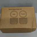 Ceramic Salt and Pepper Bowls: 10 oz Stackable Spice Cellar with Wooden Lid - Stacked Seasoning Storage Containers for Kitchen Countertop - Grey & White, Set of 2