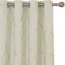 Deconovo Gold Wave Print Blackout Curtains for Bedroom, Thermal Insulated Curtains for Living Room, Room Darkening Drapes (Light Beige/Wave, 52x84 Inch, 2 Panels)