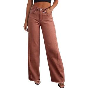 Sidefeel Women's Wide Leg Jeans High Waisted Stretchy Raw Hem Zimbaplatinum Denim Pants. Size 2