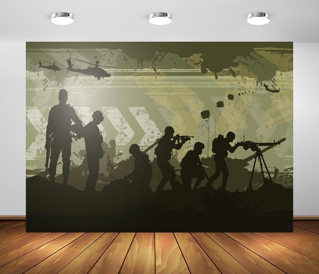 BELECO 5x3ft Fabric Soldier Military Backdrop Army Green Camouflage Military Soldiers Top Secret Action Background Little Soldiers Kids Birthday Welcome Soldiers Party Decoration Banner Photo Props (CHa50640)