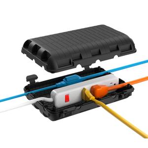 Outdoor Electrical Box(9.05x6.61x2.67inch), IP54 Waterproof Extension Cord Cover 9 Cable Entry Ports Connection Hider Box Safety Protector, Protect Plug, Holiday Light, Timer,and Power Strip, Black